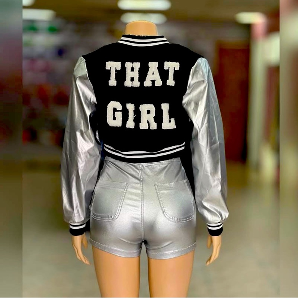 Black and Silver Women's Bomber Jacket